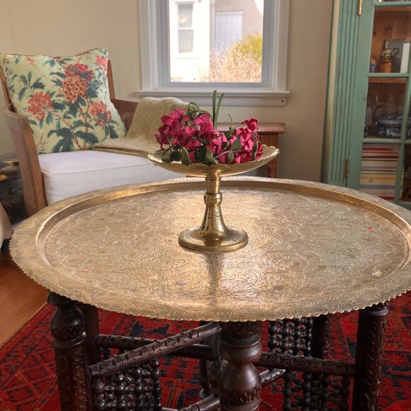 Vintage Etched Brass Bowl on Pedestal Stem - 1970's - Picture 11 of 15